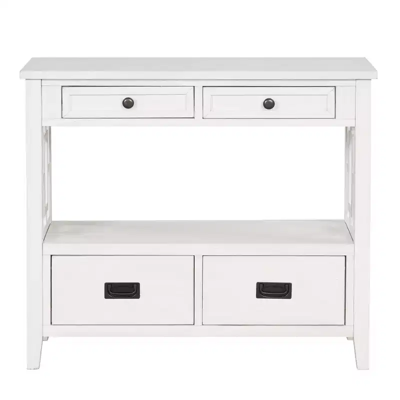 Hostack 36'' Farmhouse Wood Console Table with 4 Drawers and 1 Storage Shelf for Entryway and Living Room , Antique White