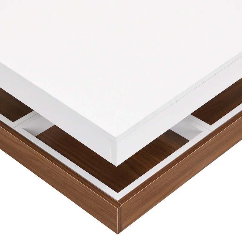 Modern 2-Tier Square 360Rotating Coffee Table with 3 Detachable Tray