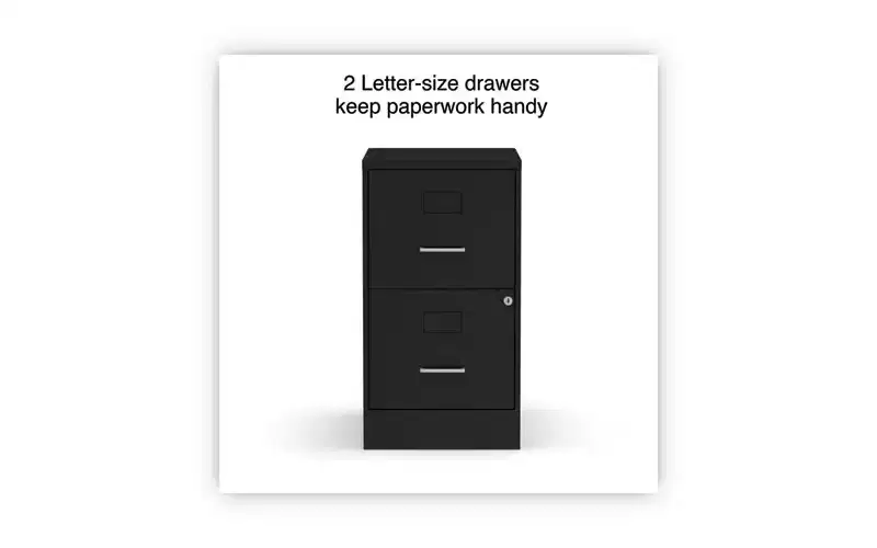Alera Soho Vertical File Cabinet, 2 Drawers: File/File, Letter, Black, 14 x 18 x 24.1