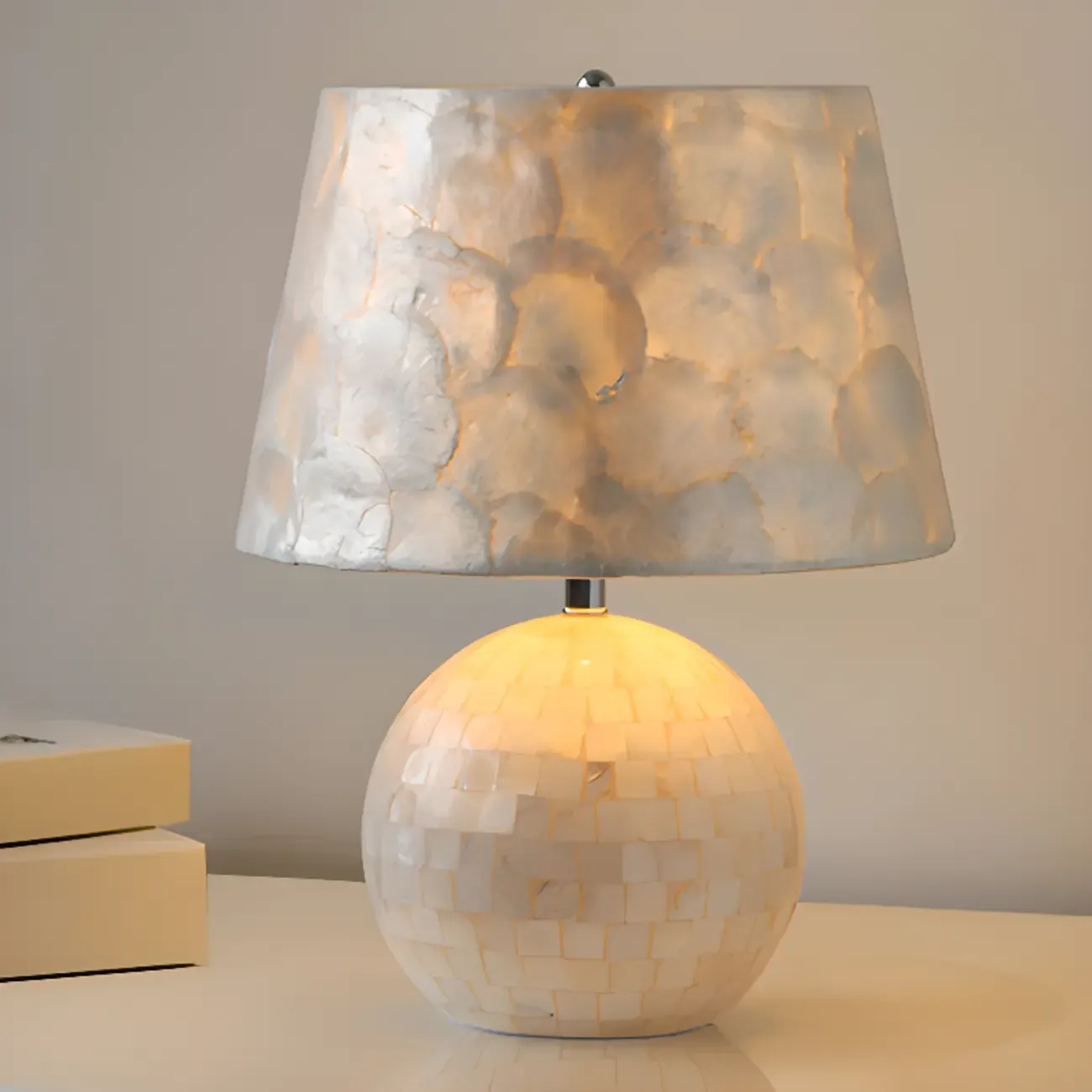 Modern Shell Table Lamp with Geometric Shade, LED