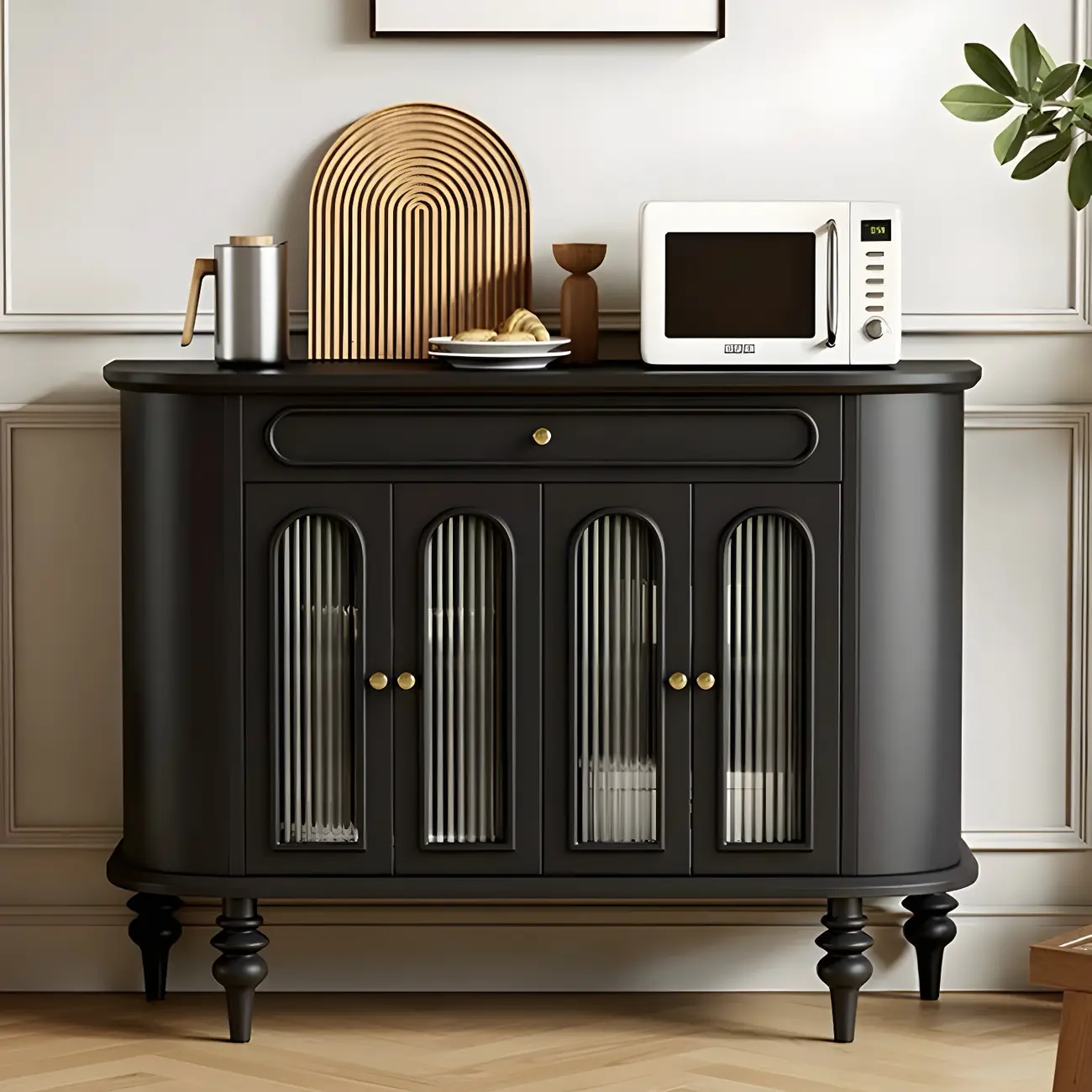 French Country Wooden Buffet Table with Cabinets