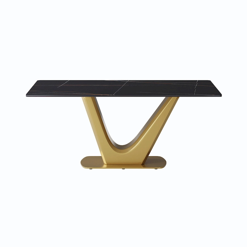 V Shape Pedestal Modern Marble Dining Table Slate Kitchen Table