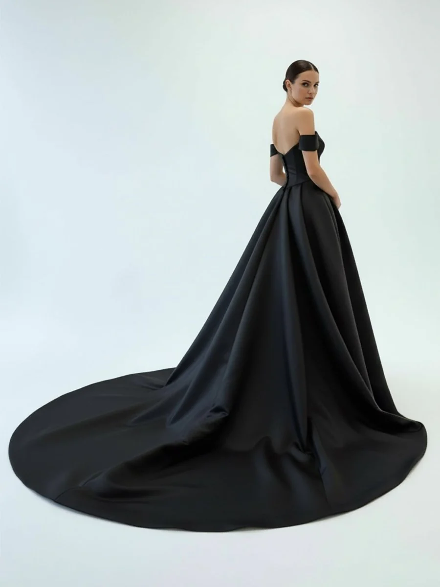 Elegant A-Line Off the Shoulder White Satin Wedding Dresses