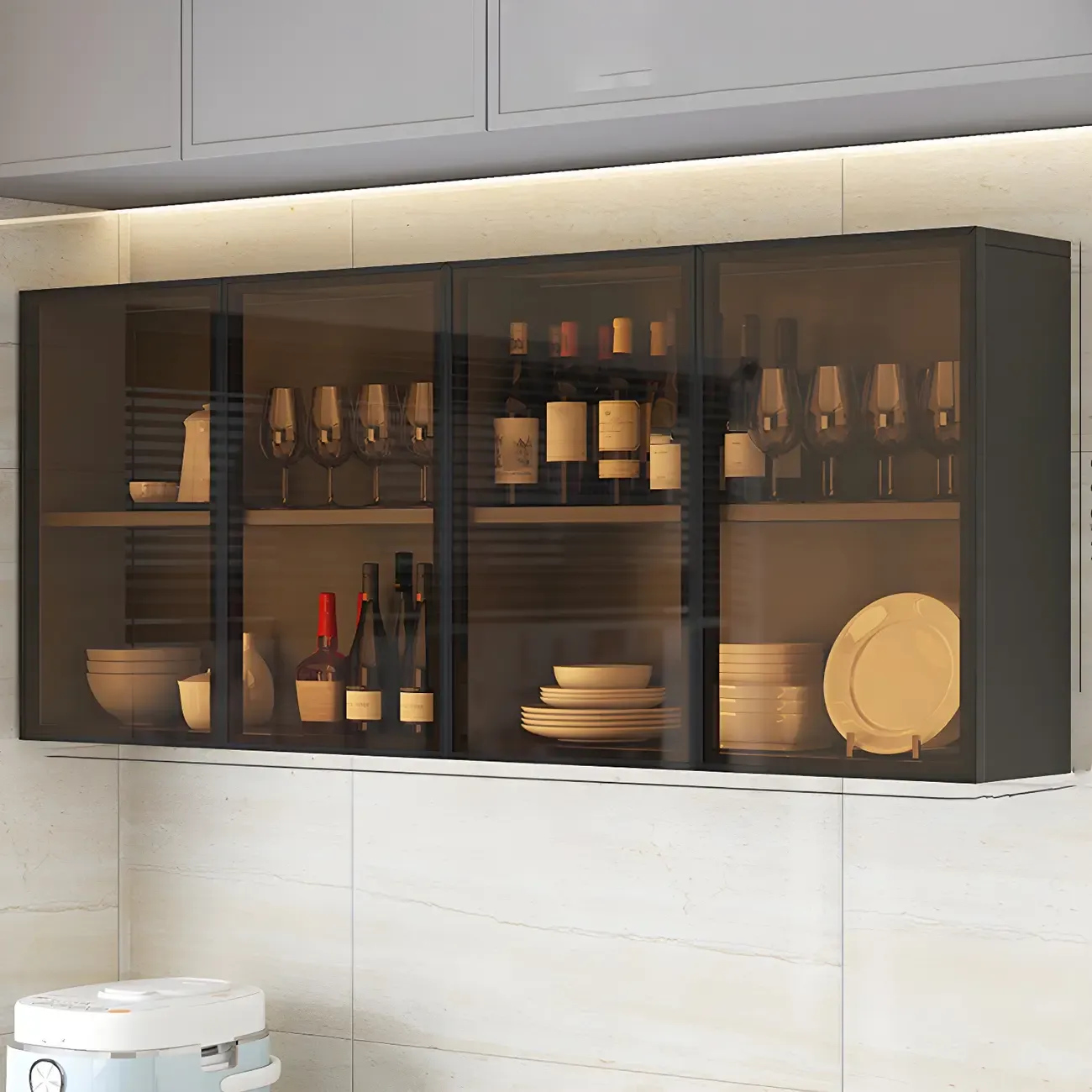 Kitchen Grey Wooden Wall-Mounted China Cabinet