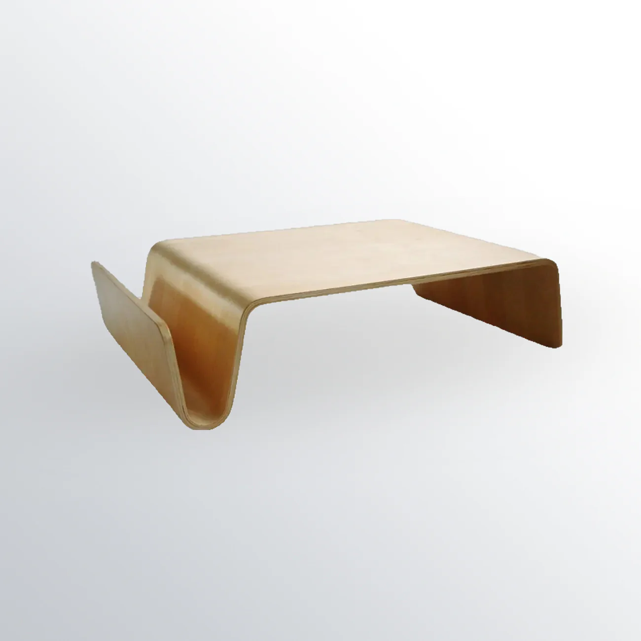 Modern Wooden Brown Curved Coffee Table with Double Pedestal