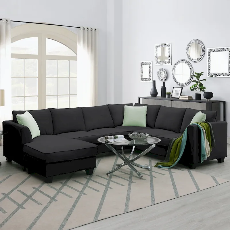 Modular Sectional Sofa with Ottoman and 3 Pillows
