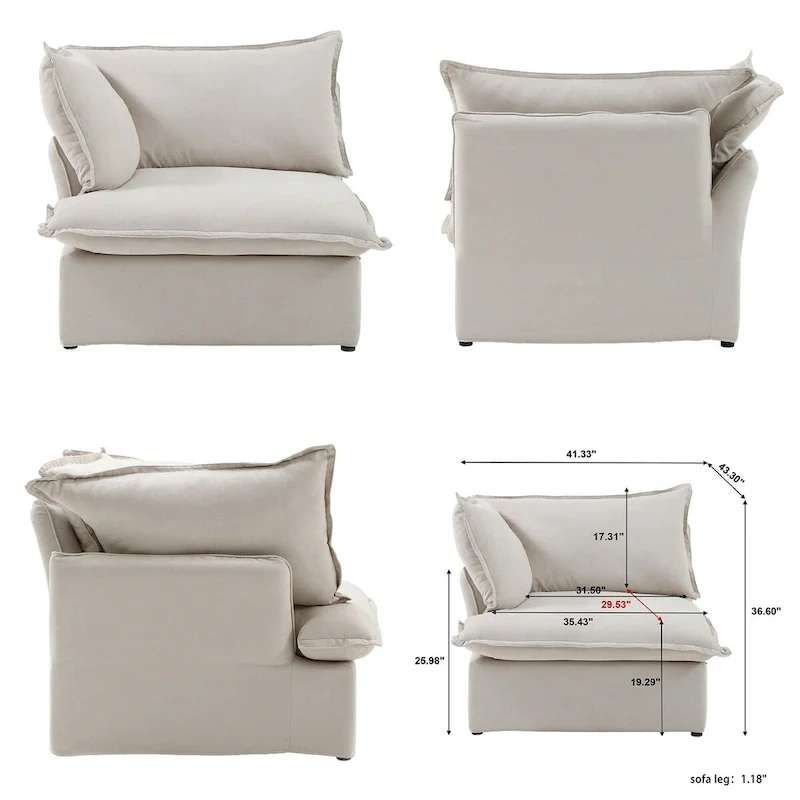 L Shape Modular Sectional Sofa 5 Seats with Chaise Ottoman