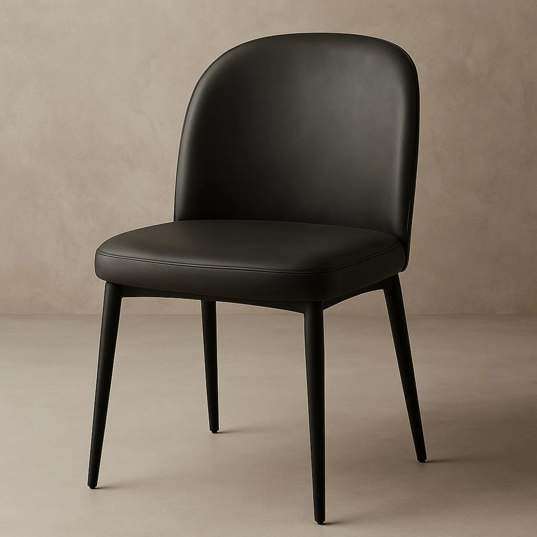 Chaise Design en Similicuir Noir avec Pieds Métal Hauteur 85cm Largeur 50cm Profondeur 55cm