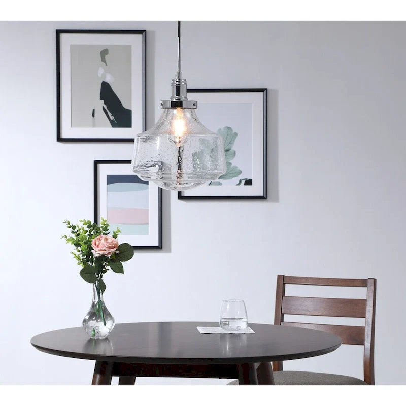 Klyli 11-inch 1-light Clear Seeded Glass Hanging Pendant