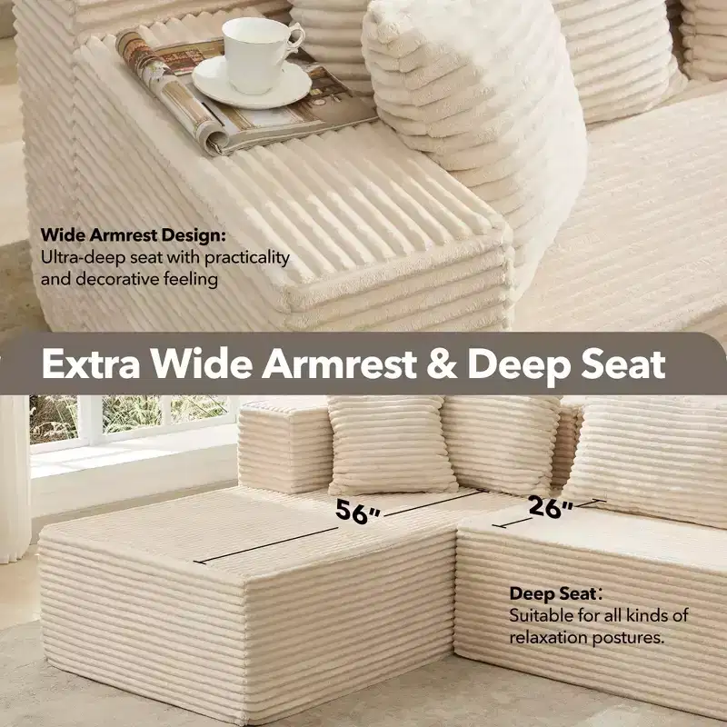 106 Modular Cloud Sectional Sofa, Comfy L-Shaped Oversized Sleeper with Deep Seat, No Assembly Required Living Room Couch