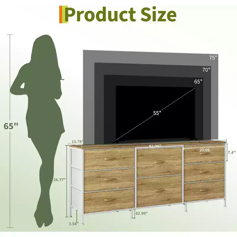 8-Drawer Dresser and TV Stand, Metal Frame Storage Cabinet, Closet Organizer, Easy Assembly, for Bedroom, Living Room, Hallway