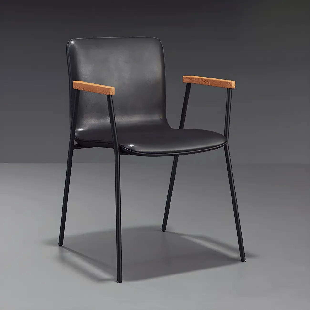 Leather Metal Legs Armrest Backrest Dining Chair