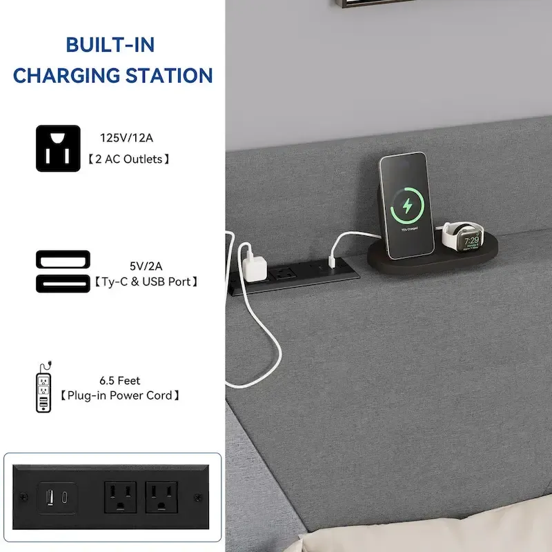 Moasis Queen Linen Bed Frame with Splice Geometry Headboard