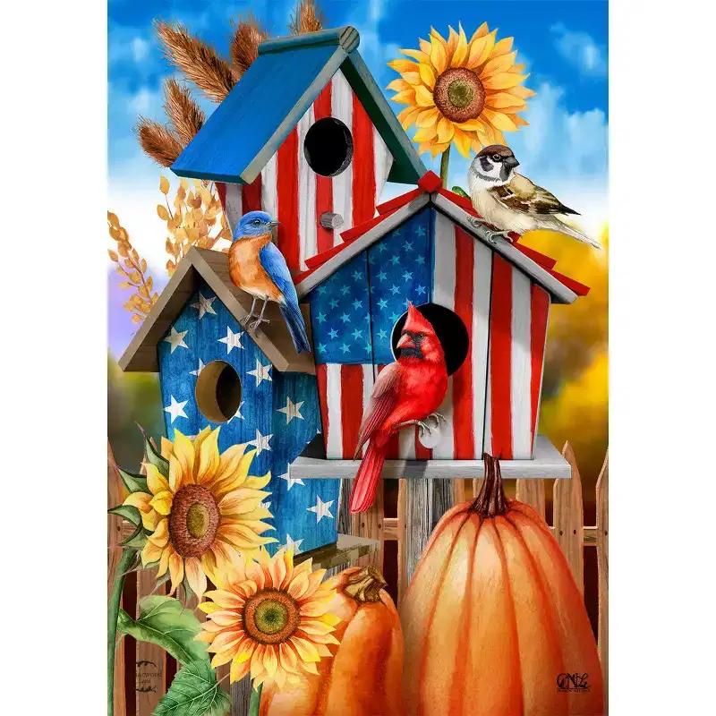 Briarwood Lane House Flag 40x28 For Outdoor American Fall Birdhouses For Fall House Flag
