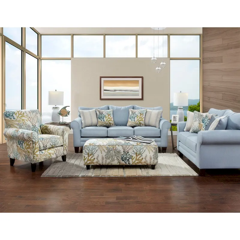 Blue Queen Sleeper Sofa with Rounded Arms