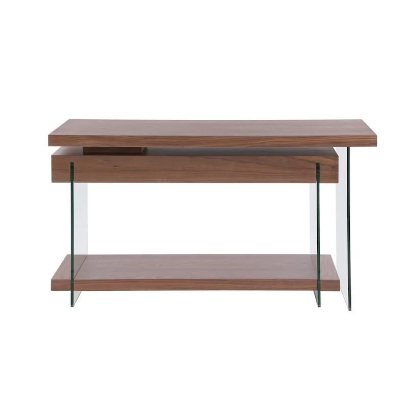 Somette Rotatable Glass and Walnut Veneer Wooden Desk