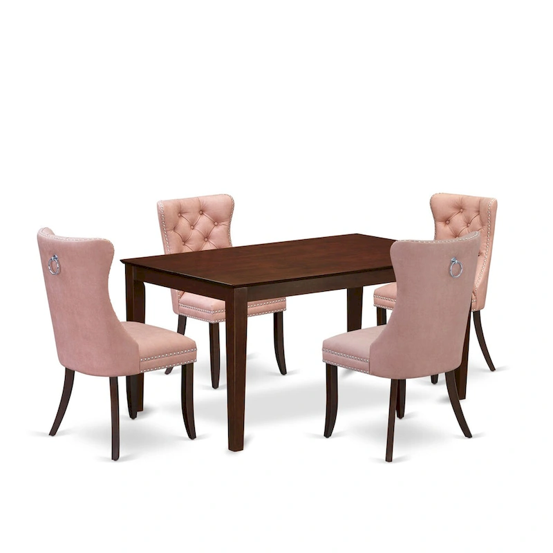 East West Furniture Dining Room Set Consists of a Rectangle Kitchen Table and Upholstered Chairs, Mahogany (Pieces Options)