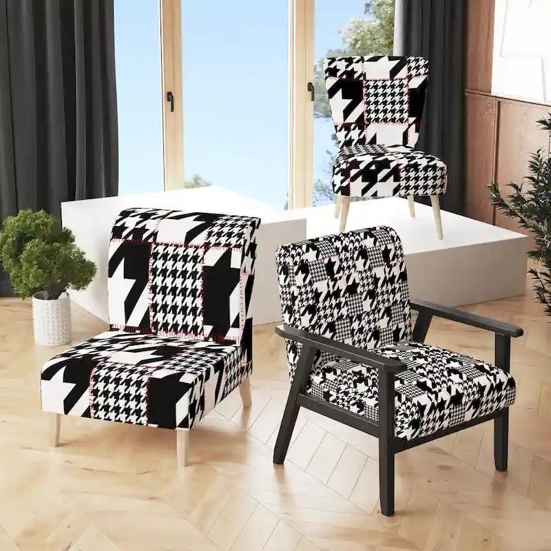 Classic Houndstooth Pattern Upholstered Accent Chair