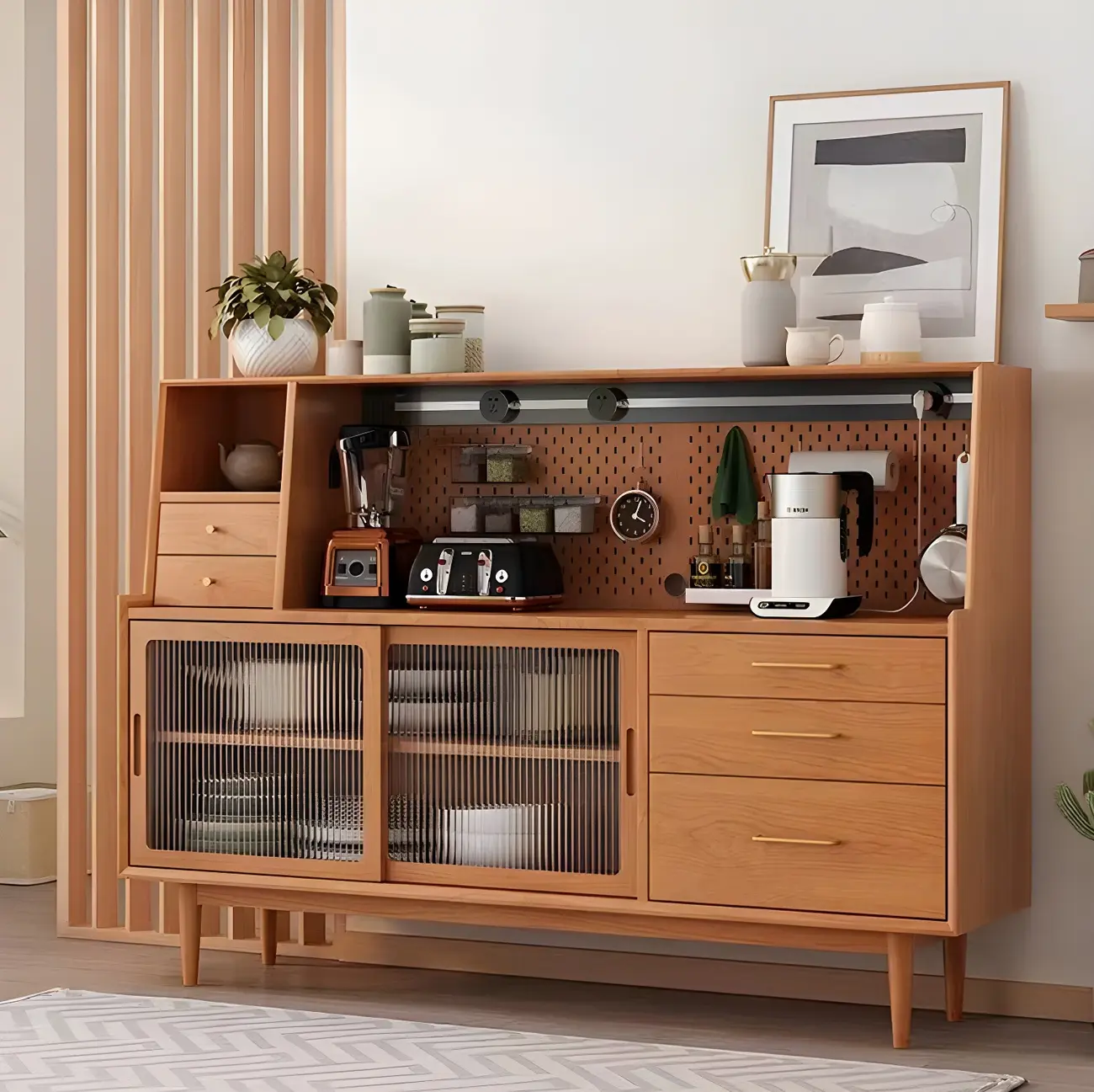 Scandinavian Natural Wood Sideboard with Shelf & Drawer