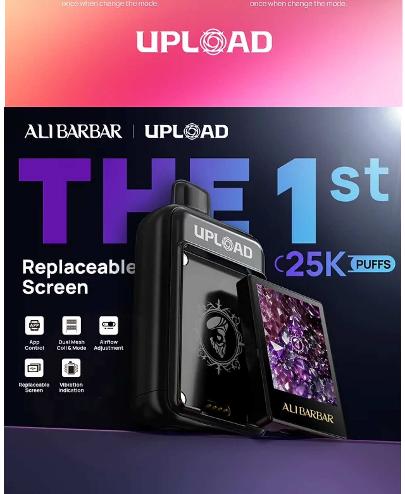 AliBarbar Upload 25000 Puffs with replaceable LED Screen