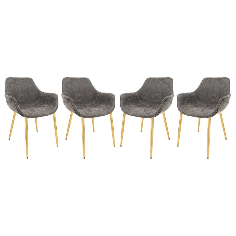 Markley Modern Leather Dining Armchair Set of 4 With Gold Metal Legs Accent Side Chair