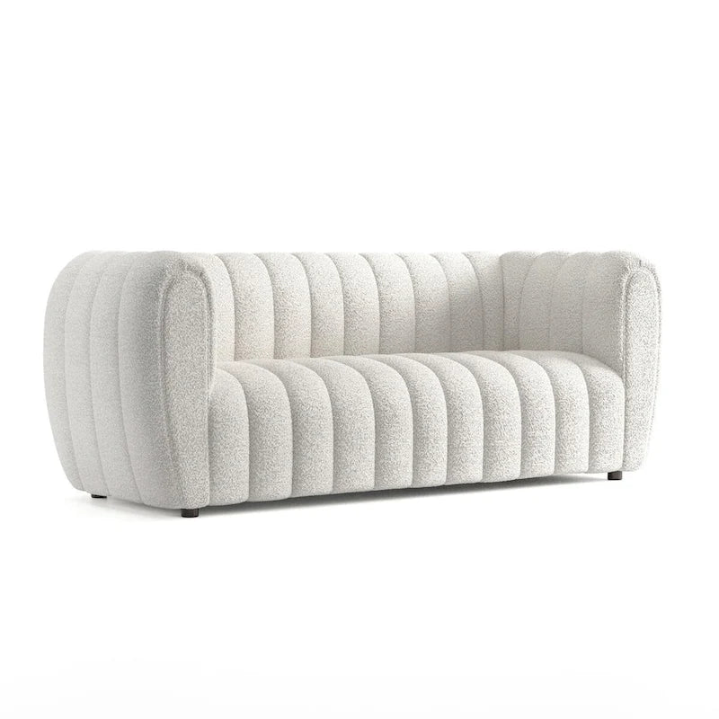 Furniture of America Lucinda Modern Vertical Channel Tufted Boucle Accent Sofa Couch with Wooden Legs
