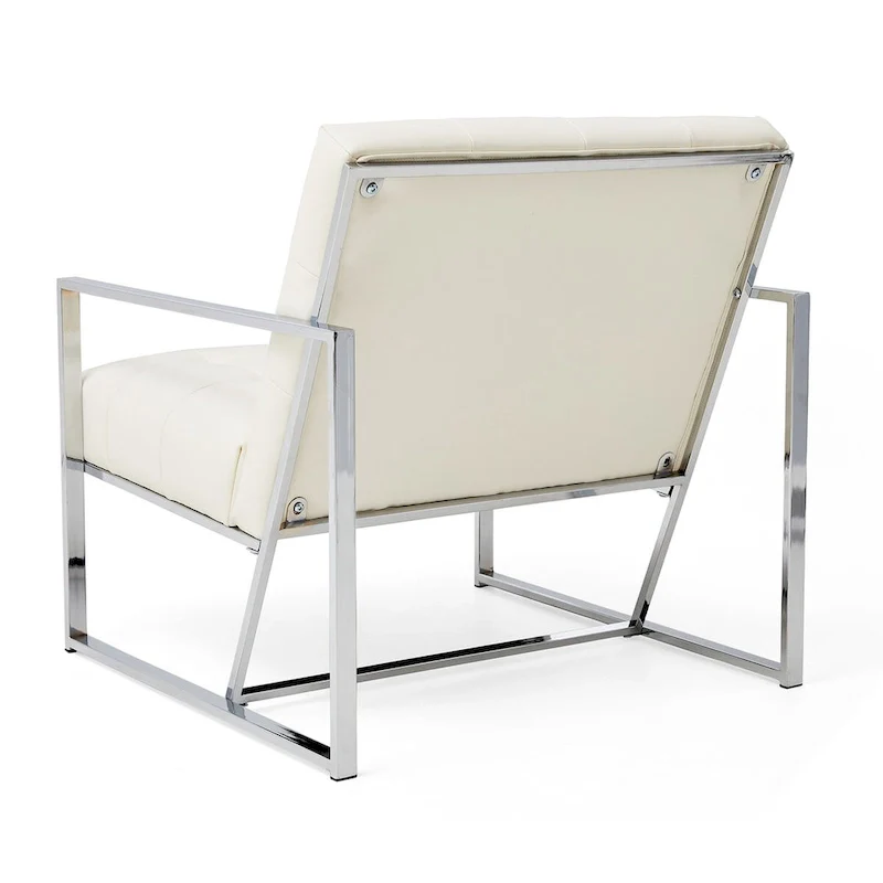 30.50H Cream Mid-Century PU Leather Tufted Accent Chair with Chrome Plated Frame