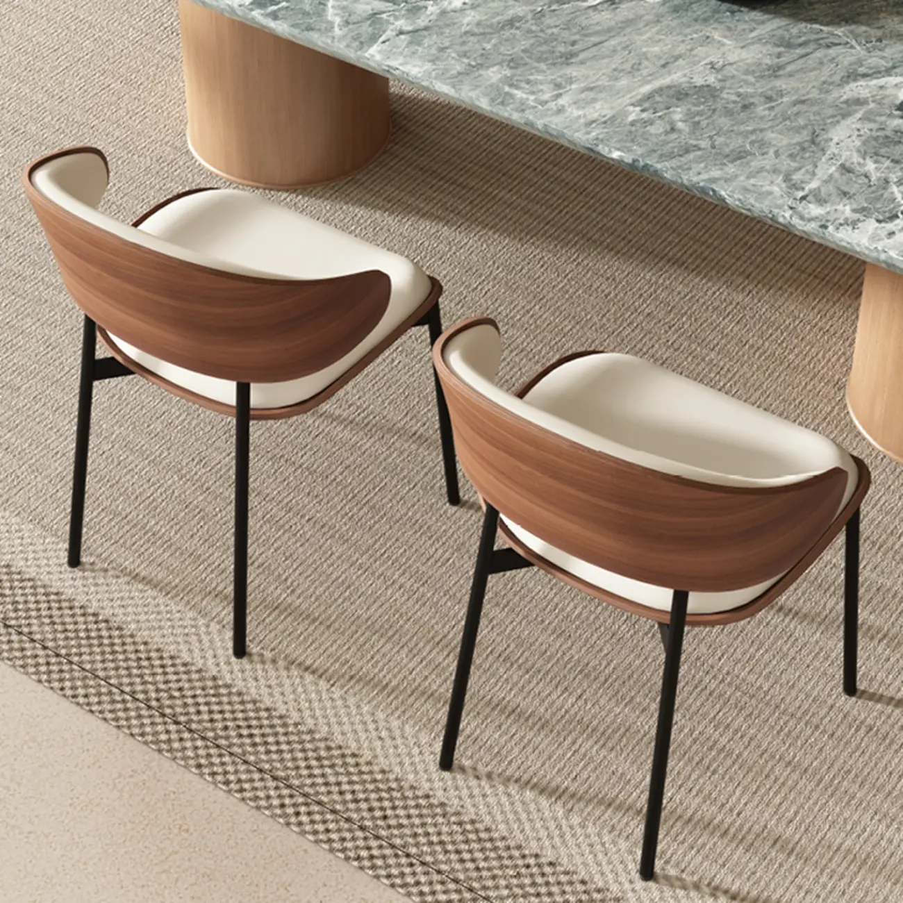 Art Deco Faux Leather Low Back Dining Chair