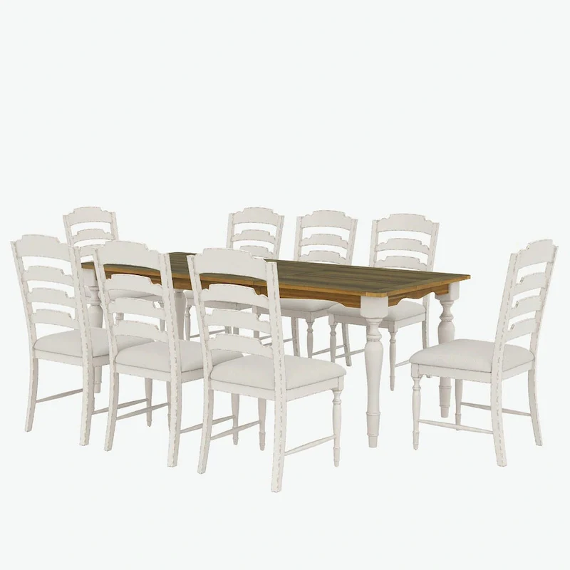 9-Piece Extendable Dining Table Set with Removable Leaf and 8 Upholstered Dining Chairs