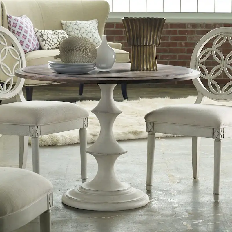Cream White Round Farmhouse Dining Table, Seats 2-4