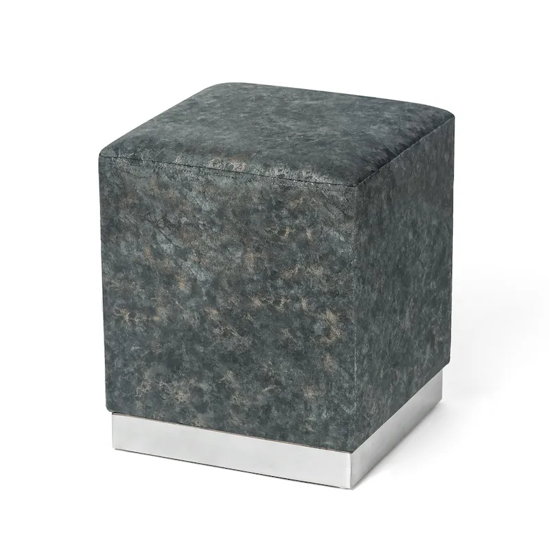 Adeco Ottoman Footrest Vanity Stool Gold Trim Footstool