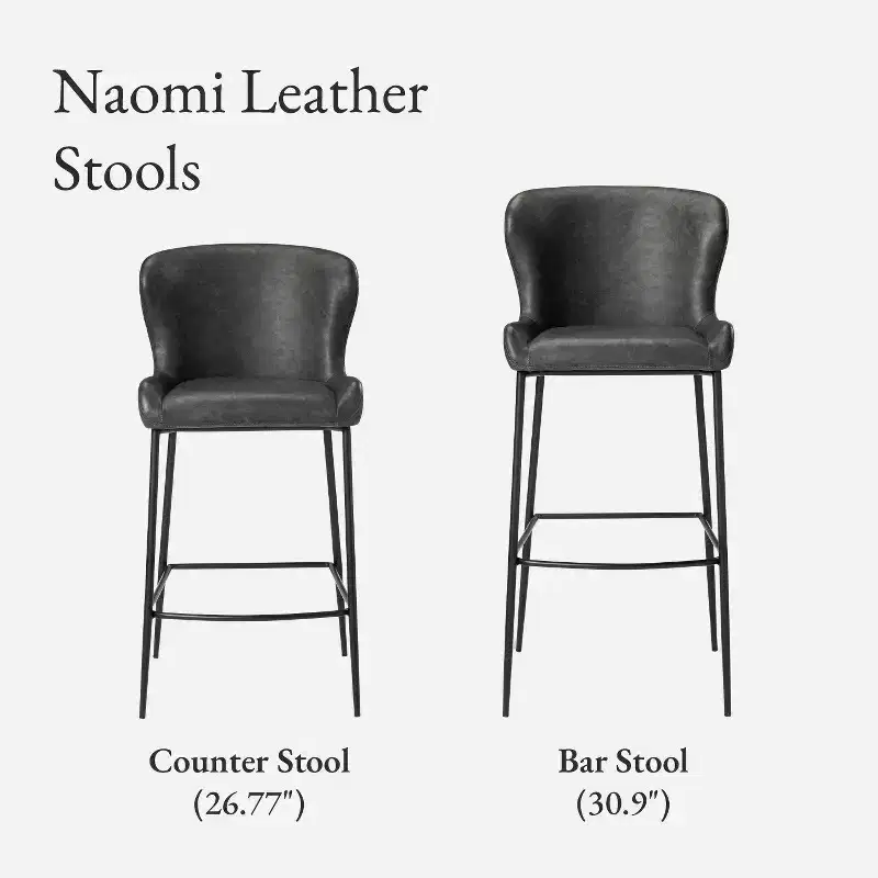 Maven Lane Naomi Metal Counter Stool with Faux Leather 27
