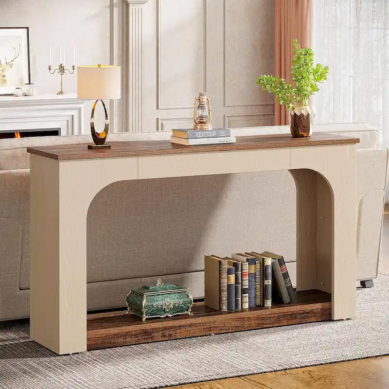 55 Inches Console Sofa Table Wood Entryway Table with LED Lights