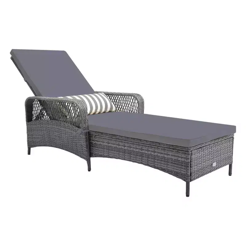 Costway Outdoor Chaise Lounge Chair Patio Recliner with 6-Level Backrest Cushion & Pillow