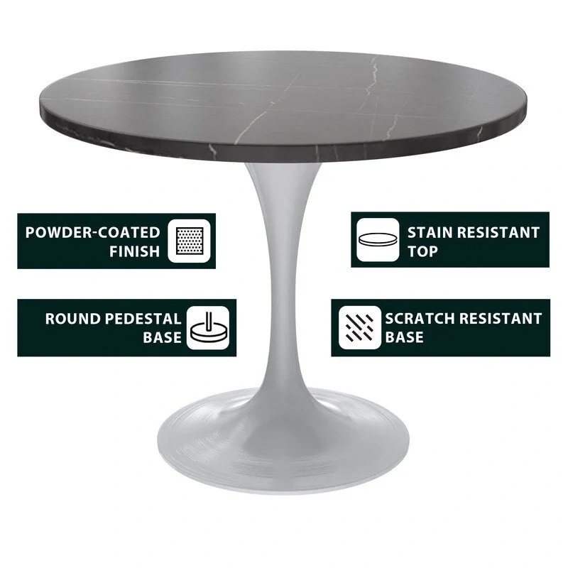 Verve Dining Table with a 36  Round Tabletop in White Steel Pedestal