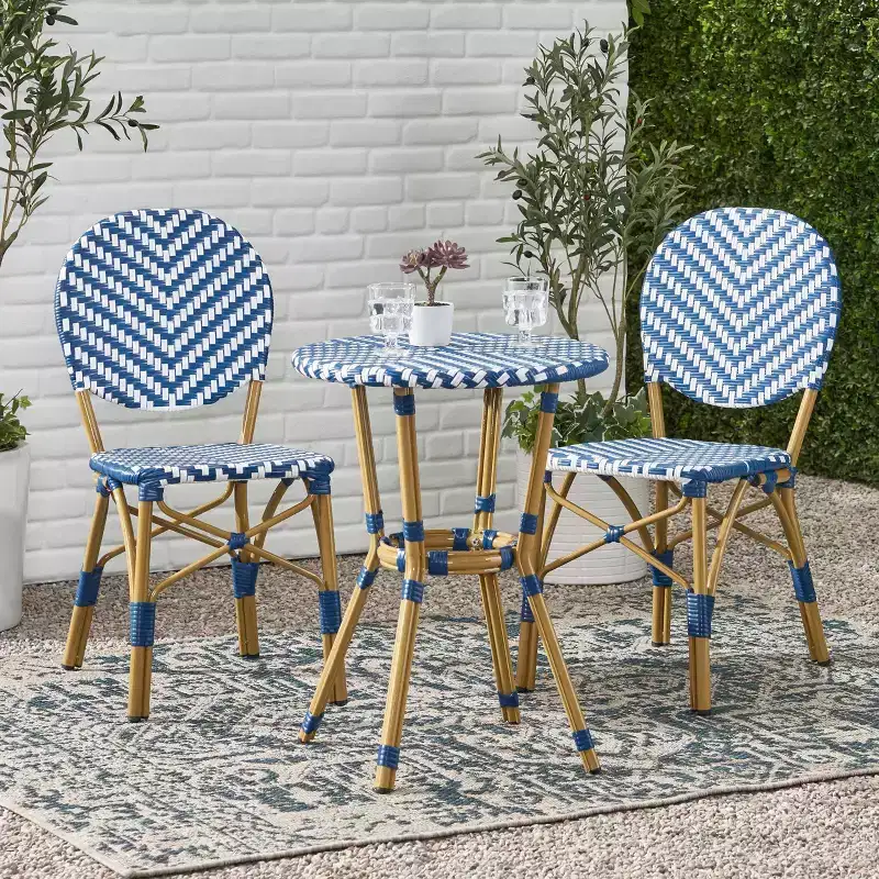 Christopher Knight Home Picardy 3pc Outdoor Aluminum French Cafe Set - Navy/White/Bamboo