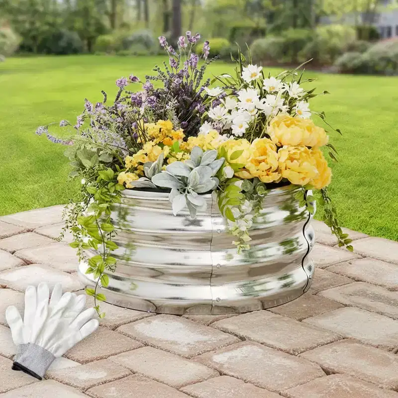 The Lakeside Collection Round Galvanized Raised Garden Bed Kit -