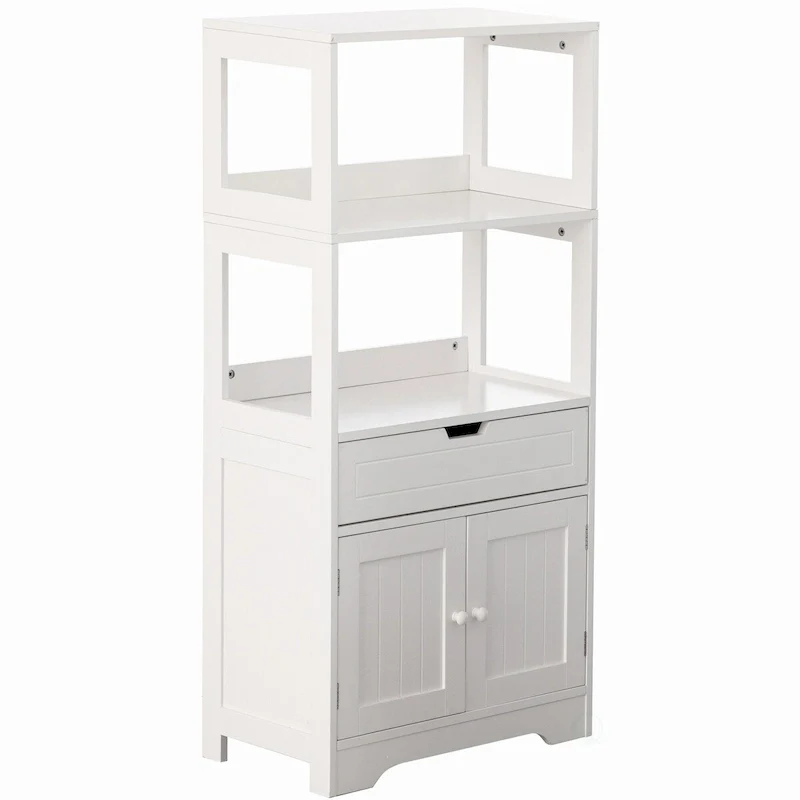 White Tall Freestanding Storage Cabinet, 1-Drawer & 2-Door, for 1 Person