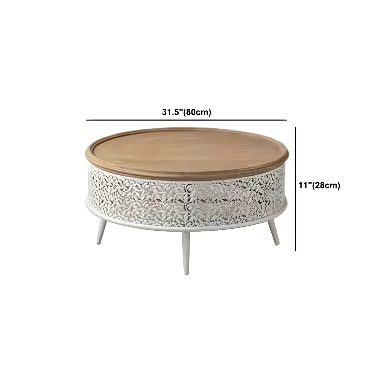Natural Sophisticated Hollowed French Round Wood Coffee Table
