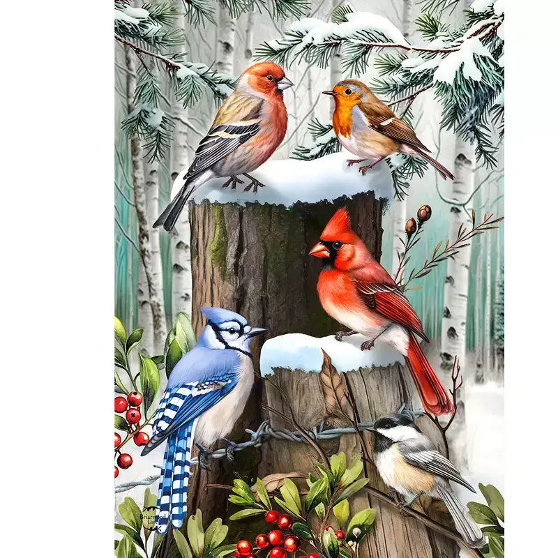 Briarwood Lane Winter House Flag 40x28 For Outdoor Winter Woodland Birds For Winter House Flag