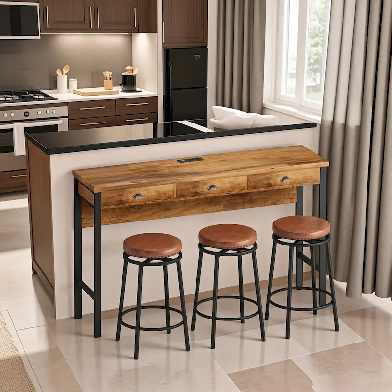 Bar Kitchen Table Set with Circular PU Stools