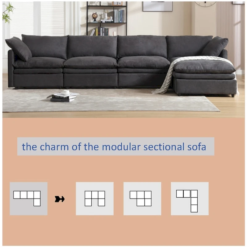 Modern Upholstered Sectional Sofa with Chaise Lounge