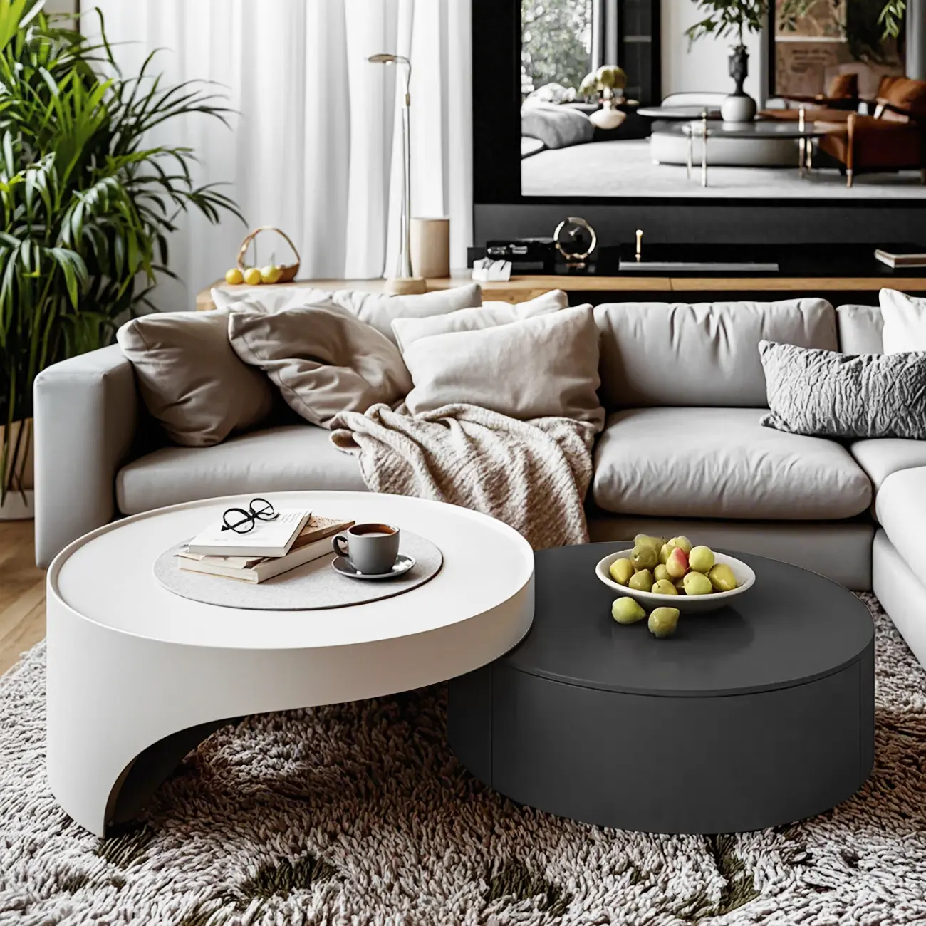 Grey Round Modern Wood Drawer Coffee Table