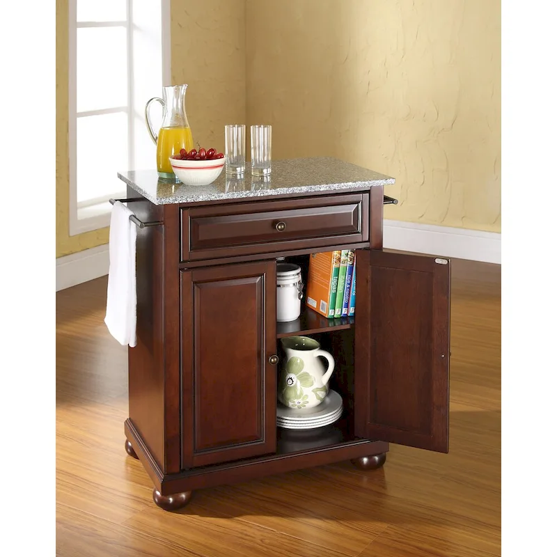 Granite Top Portable Kitchen Island Cart with Storage Cabinet & Drawers - 18x31x33.5