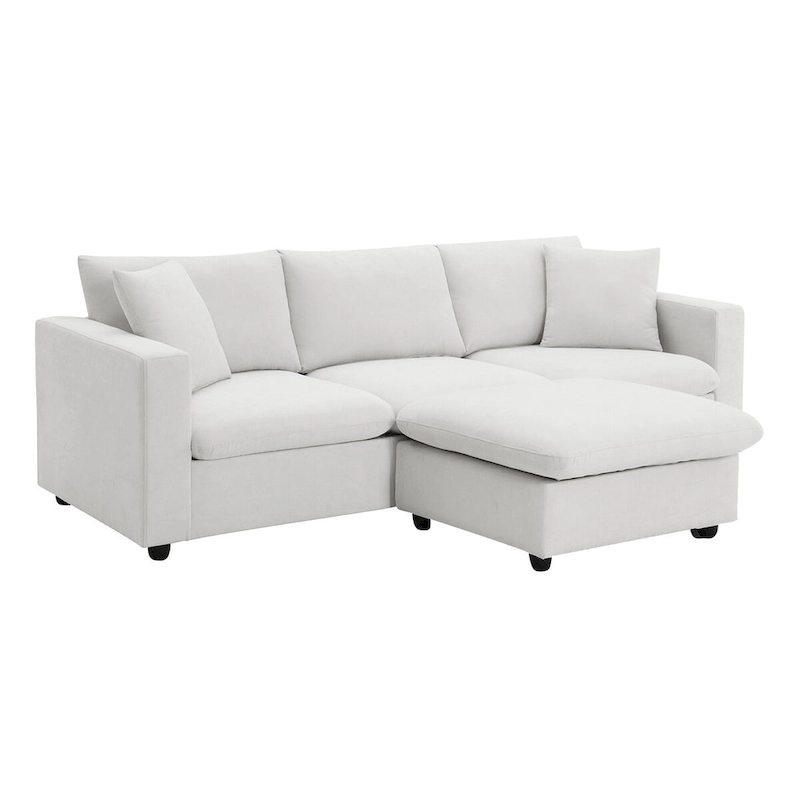 Modern Sectional Sofa,L-shaped Couch Set with 2 Free pillows,4-seat Polyester Fabric Couch Set with Convertible Ottoman