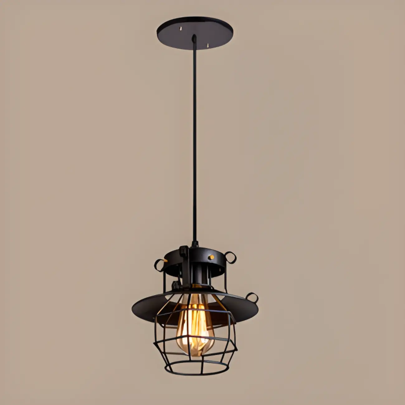 Gothic Black Iron Cage Hanging Pendant Light