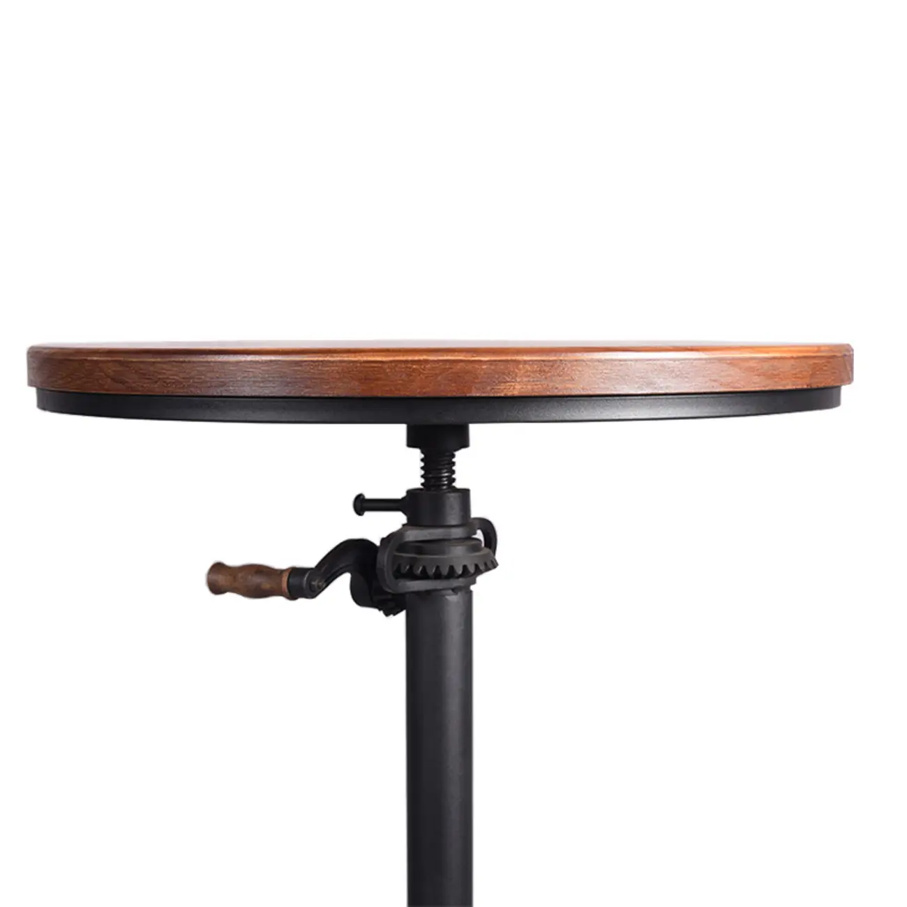 Adjustable Height Industrial Wood Iron Pedestal Bar Table