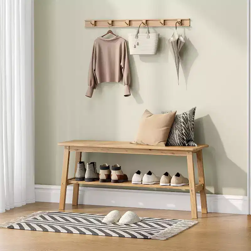 VINGLI Solid Wood Dining Bench 39 Wooden Bench for Entryway, Bedroom, with Shoe Rack Storage