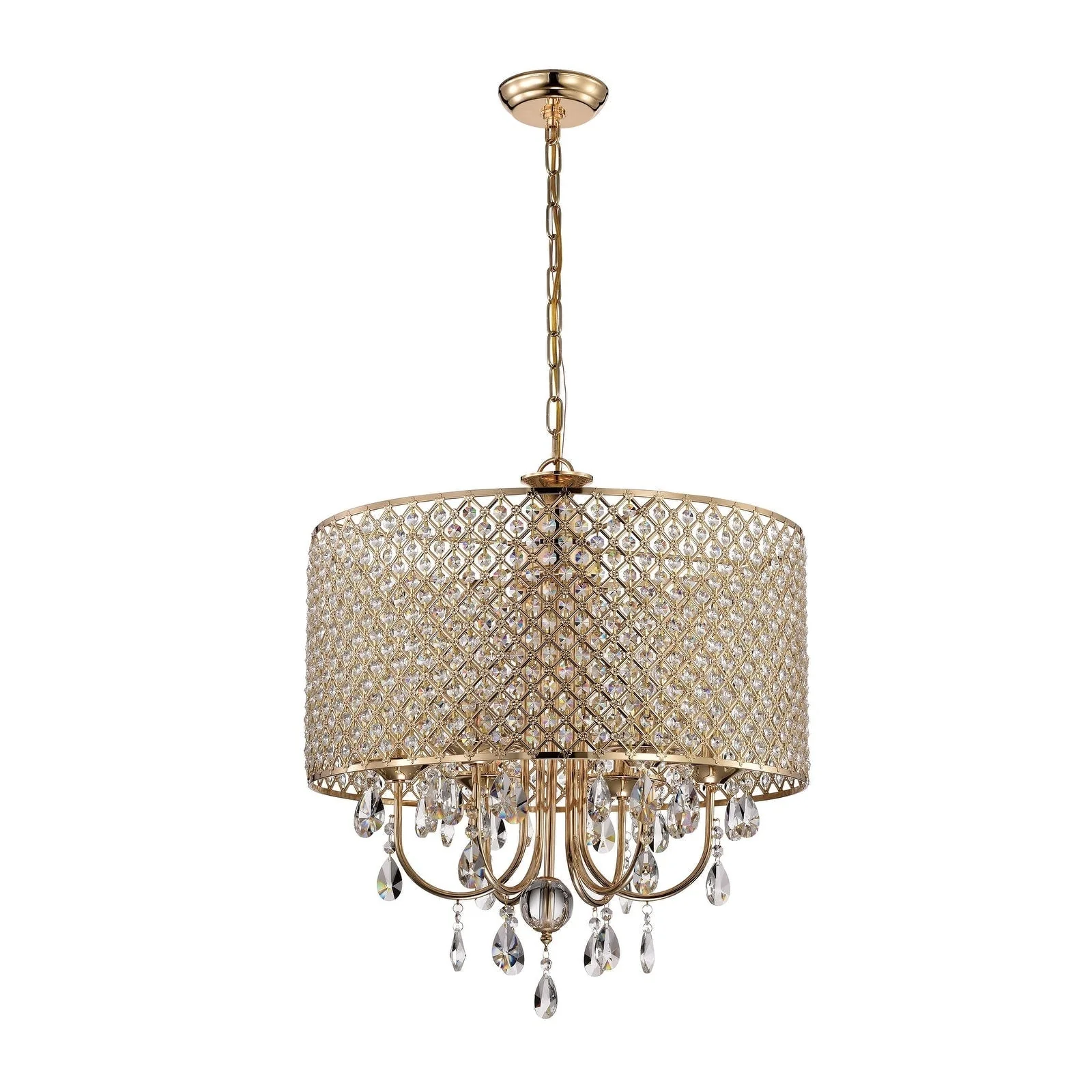 Round Beaded Drum Chandelier with Hanging Crystals