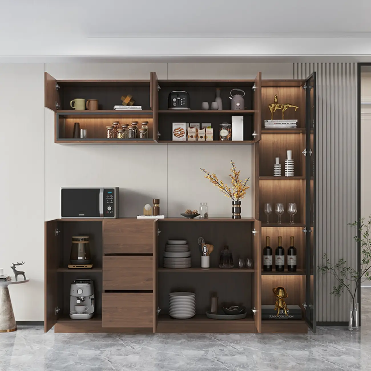 Modern Wooden Sideboard with Drawers & Shelves & Cabinets